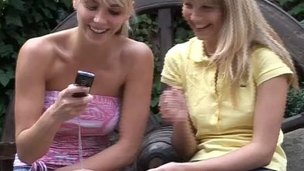 Blondes with ideal melons have marvelous lesbian sex outdoors