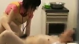 Amicable nurse gives her patient a handjob and then sucks h