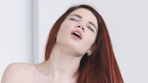 Tight butthole of red-haired playgirl is permeated with dude's dick