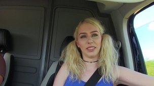 Golden-haired beauty Grace Harper is willing to have sex inside the car