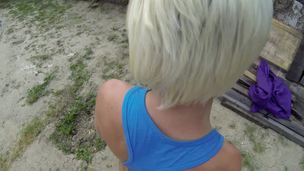 A blonde with a charming pussy is getting her bawdy cleft screwed outdoors